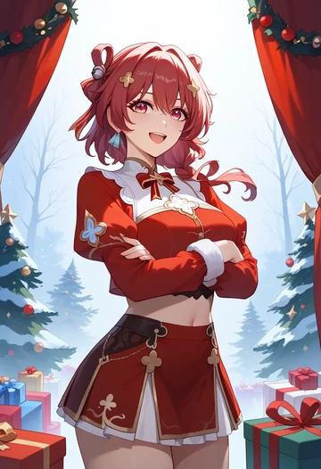 star rail,march 7th,Christmas,skirt  - AI generated anime art